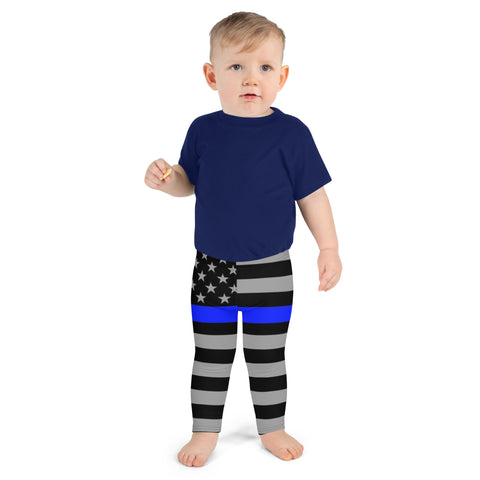 Thin Blue Line Flag, Kid's Stretchy Leggings - Honoring Law Enforcement