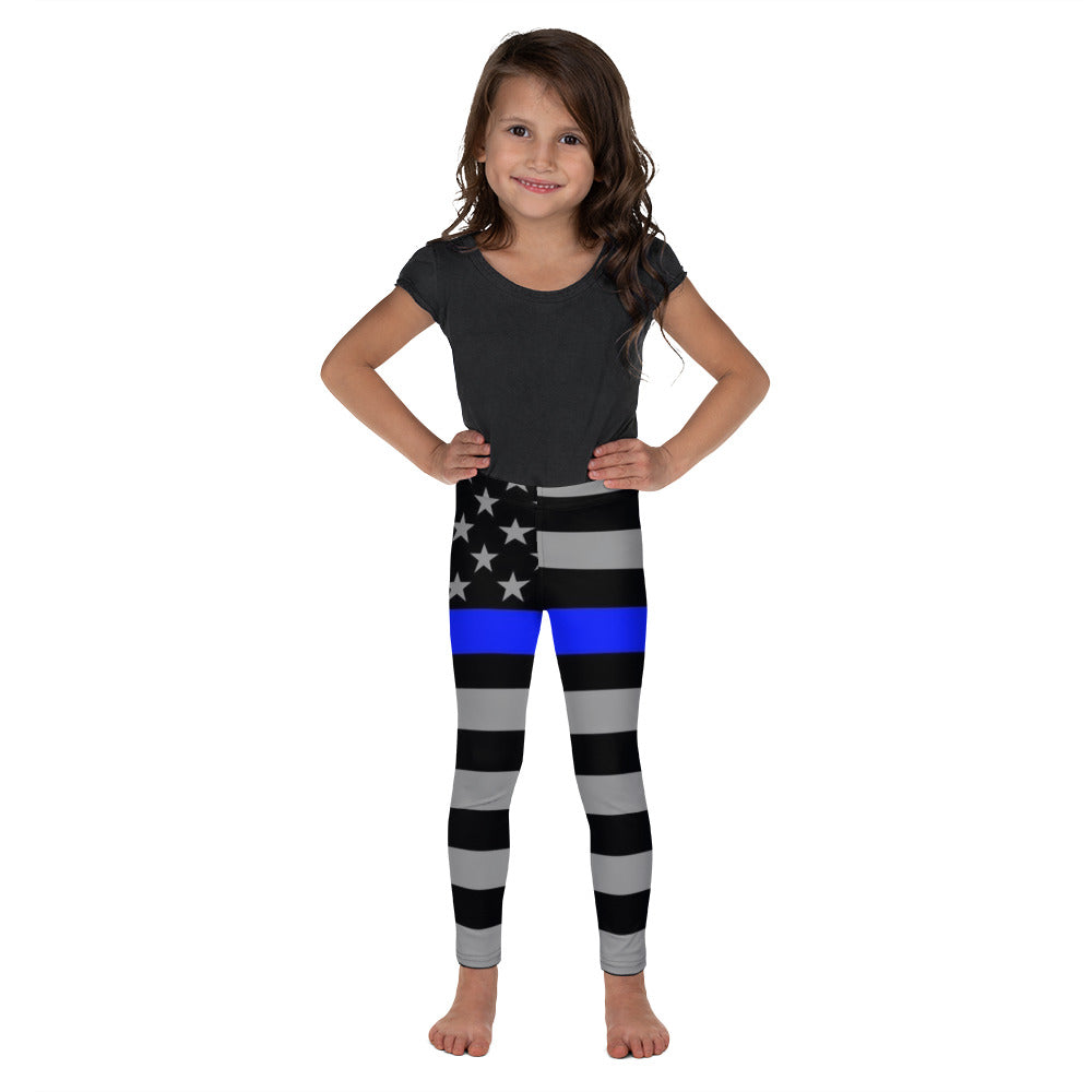 Thin Blue Line Flag, Kid's Stretchy Leggings - Honoring Law Enforcement