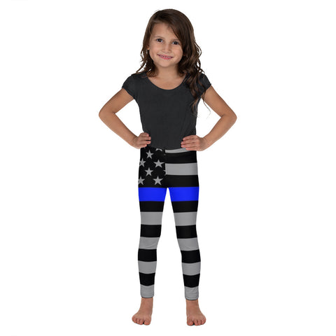 Thin Blue Line Flag, Kid's Stretchy Leggings - Honoring Law Enforcement