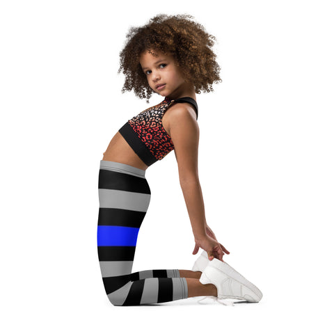 Thin Blue Line Flag, Kid's Stretchy Leggings - Honoring Law Enforcement