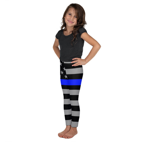 Thin Blue Line Flag, Kid's Stretchy Leggings - Honoring Law Enforcement