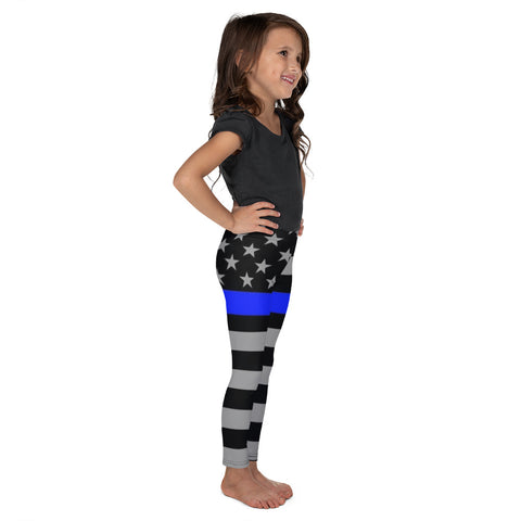 Thin Blue Line Flag, Kid's Stretchy Leggings - Honoring Law Enforcement