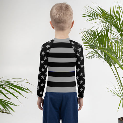 Stylish Kids' Thin Blue Line Rash Guard with Stars and Stripes