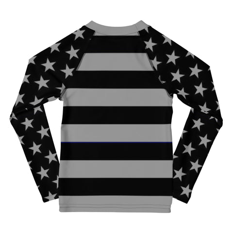 Stylish Kids' Thin Blue Line Rash Guard with Stars and Stripes