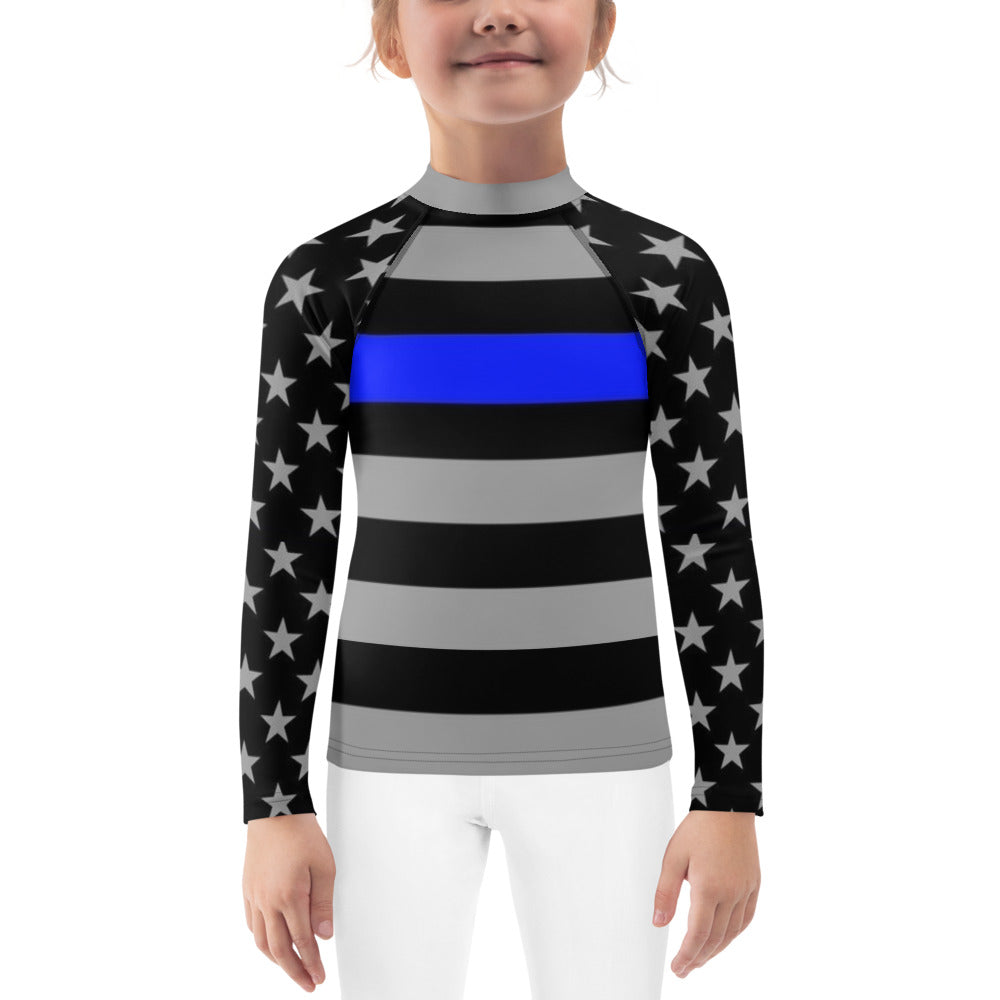 Stylish Kids' Thin Blue Line Rash Guard with Stars and Stripes