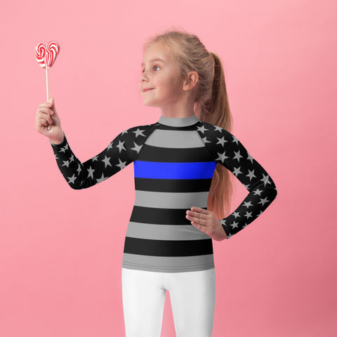 Stylish Kids' Thin Blue Line Rash Guard with Stars and Stripes