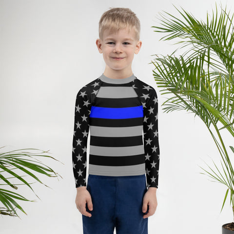 Stylish Kids' Thin Blue Line Rash Guard with Stars and Stripes