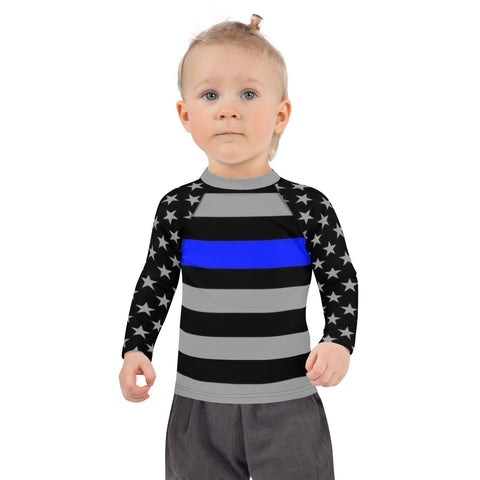 Stylish Kids' Thin Blue Line Rash Guard with Stars and Stripes