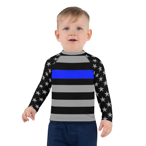 Stylish Kids' Thin Blue Line Rash Guard with Stars and Stripes