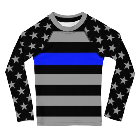 Stylish Kids' Thin Blue Line Rash Guard with Stars and Stripes