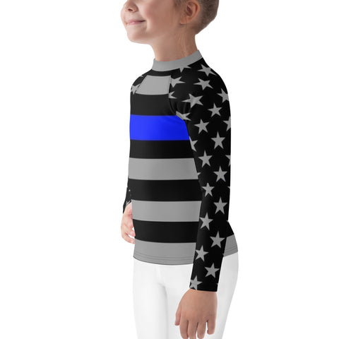 Stylish Kids' Thin Blue Line Rash Guard with Stars and Stripes