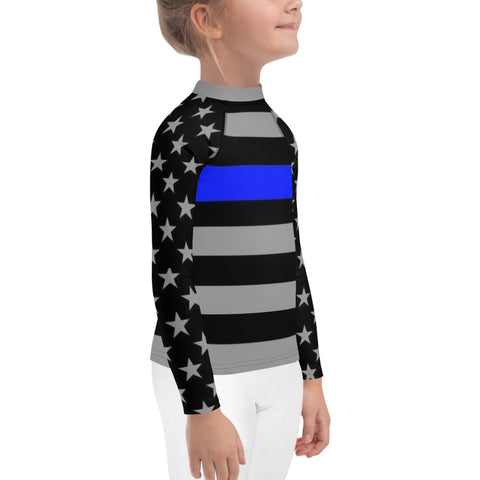 Stylish Kids' Thin Blue Line Rash Guard with Stars and Stripes