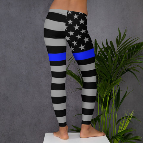 Stylish Yoga Leggings with Thin Blue Line Flag Design