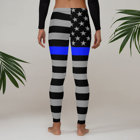 All Over Thin Blue Line Flag Yoga Leggings