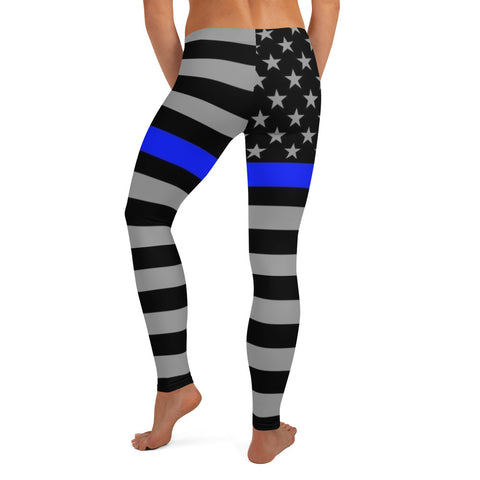 All Over Thin Blue Line Flag Yoga Leggings