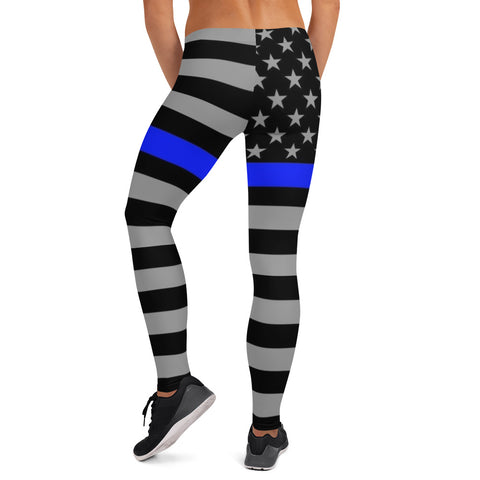 All Over Thin Blue Line Flag Yoga Leggings