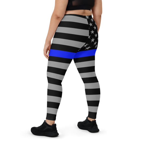 All Over Thin Blue Line Flag Yoga Leggings