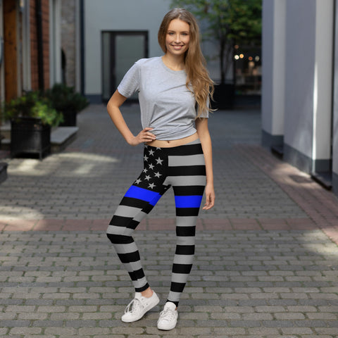 All Over Thin Blue Line Flag Yoga Leggings