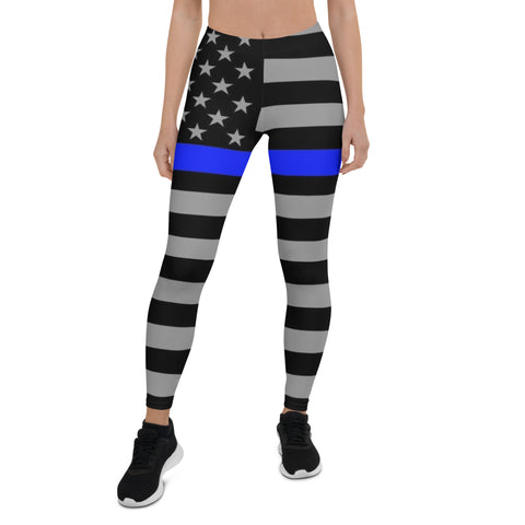 All Over Thin Blue Line Flag Yoga Leggings