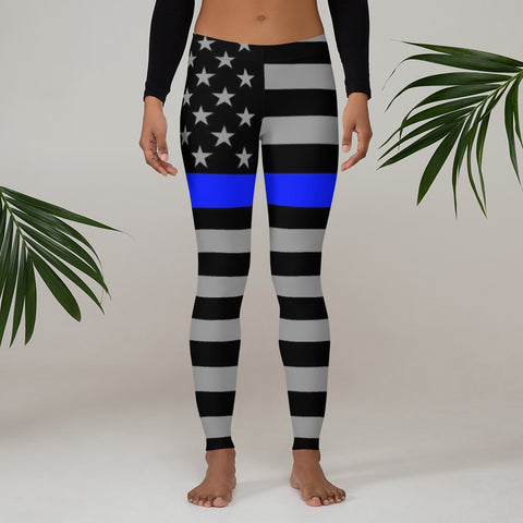 All Over Thin Blue Line Flag Yoga Leggings