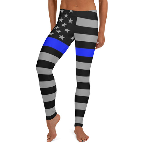 All Over Thin Blue Line Flag Yoga Leggings