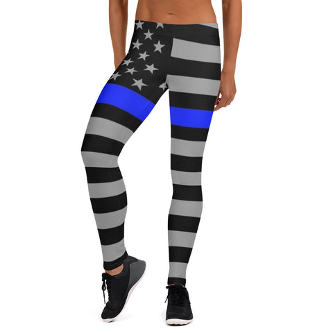 All Over Thin Blue Line Flag Yoga Leggings