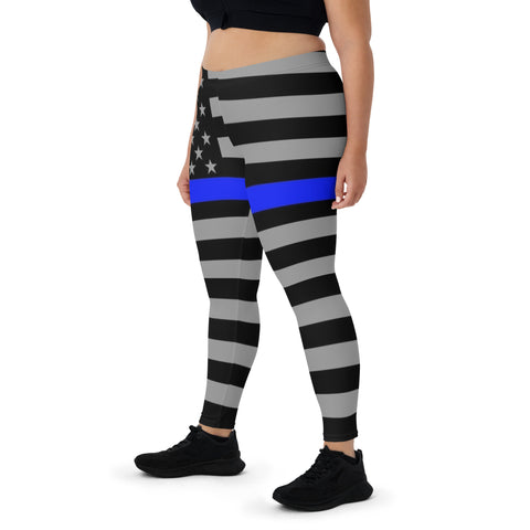 All Over Thin Blue Line Flag Yoga Leggings