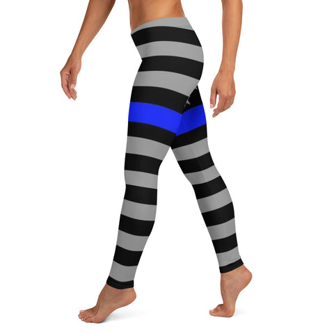 Stylish Yoga Leggings with Thin Blue Line Flag Design