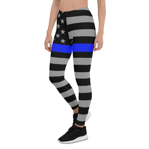 All Over Thin Blue Line Flag Yoga Leggings