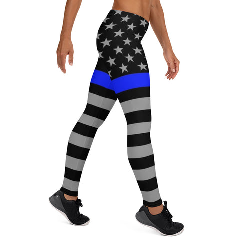 All Over Thin Blue Line Flag Yoga Leggings