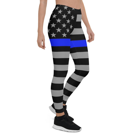 All Over Thin Blue Line Flag Yoga Leggings