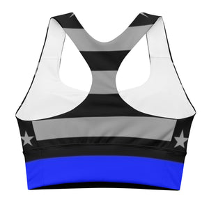 Stylish Thin Blue Longline Premium Sports Bra - Support Law Enforcement During Workouts