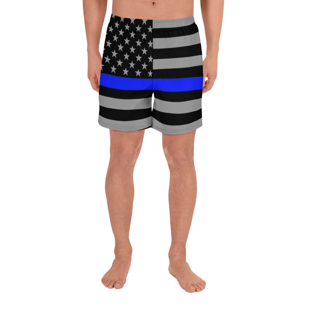 Embrace Unity with These Thin Blue Line Flag Athletic Long Shorts - Show Your Support!