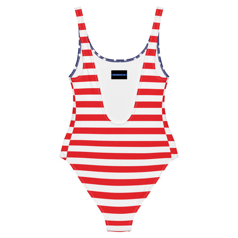 American Flag Style Stars and Stripes One Piece Swimsuit