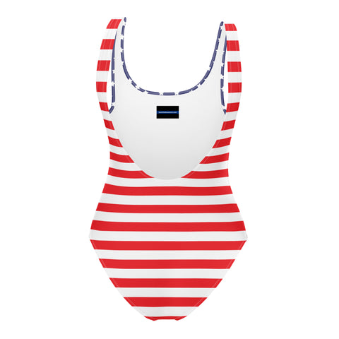 American Flag Style Stars and Stripes One Piece Swimsuit