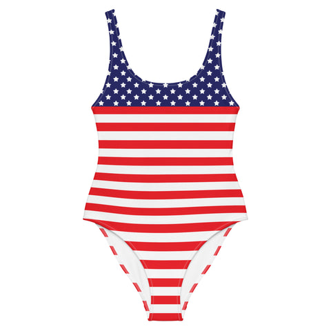 American Flag Style Stars and Stripes One Piece Swimsuit