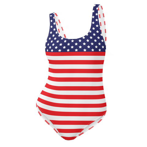 American Flag Style Stars and Stripes One Piece Swimsuit