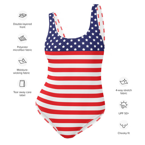 American Flag Style Stars and Stripes One Piece Swimsuit