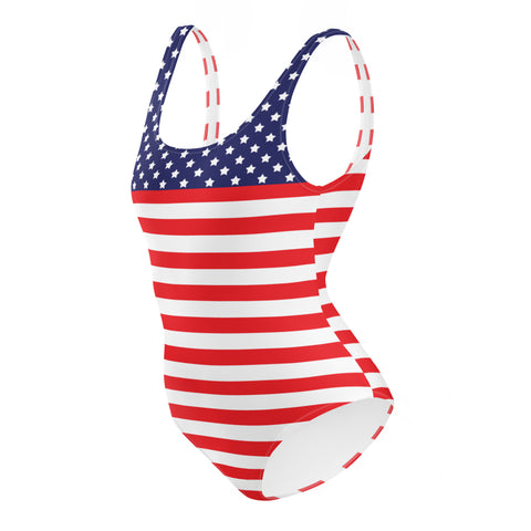 American Flag Style Stars and Stripes One Piece Swimsuit