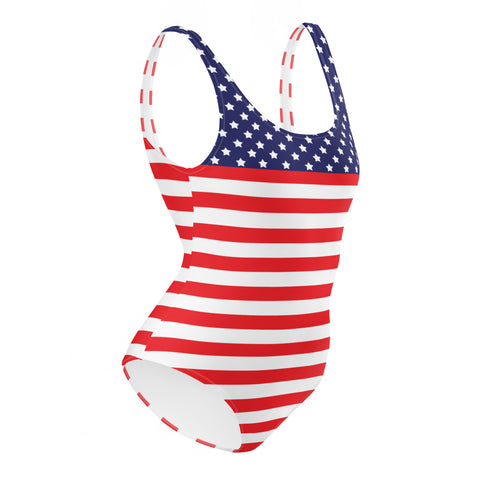 American Flag Style Stars and Stripes One Piece Swimsuit