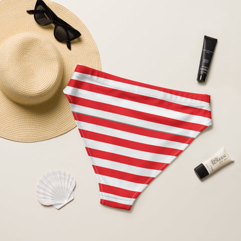 Eco-Friendly High-Waisted Bikini Bottom | American Flag Design | Back The Blue Store