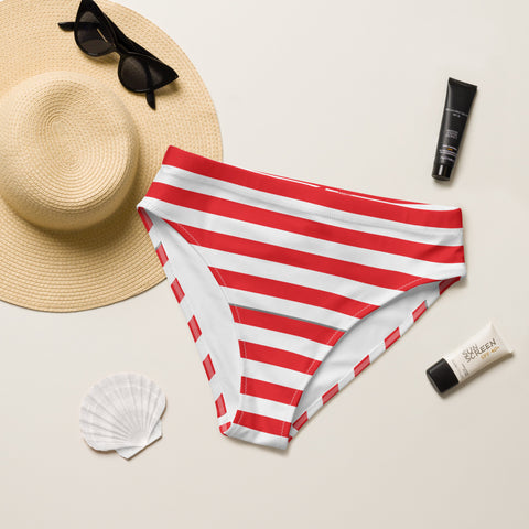 Eco-Friendly High-Waisted Bikini Bottom | American Flag Design | Back The Blue Store