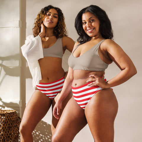 Eco-Friendly High-Waisted Bikini Bottom | American Flag Design | Back The Blue Store