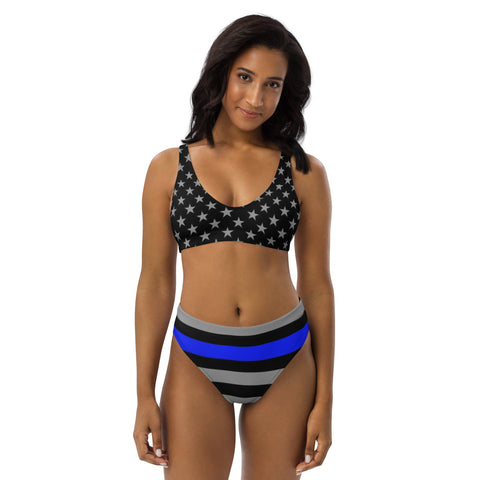 Thin Blue Line Recycled High-Waisted Bikini - Show Your Support