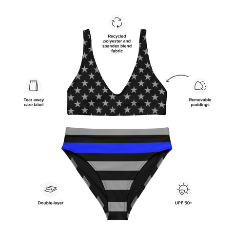 Thin Blue Line Recycled High-Waisted Bikini - Show Your Support