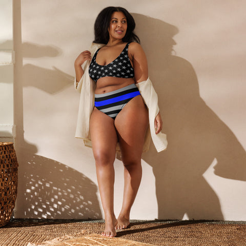 Thin Blue Line Recycled High-Waisted Bikini - Show Your Support