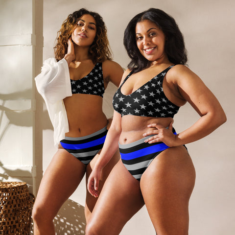 Thin Blue Line Recycled High-Waisted Bikini - Show Your Support