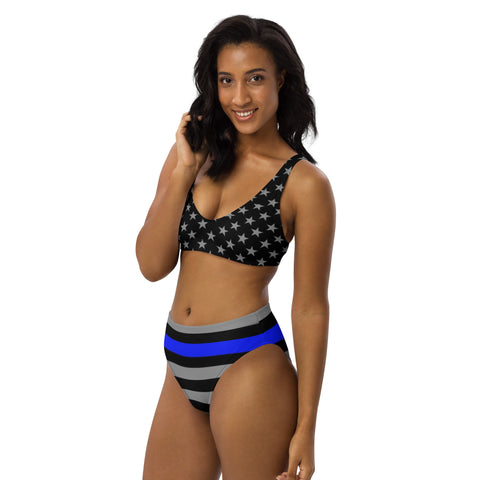 Thin Blue Line Recycled High-Waisted Bikini - Show Your Support