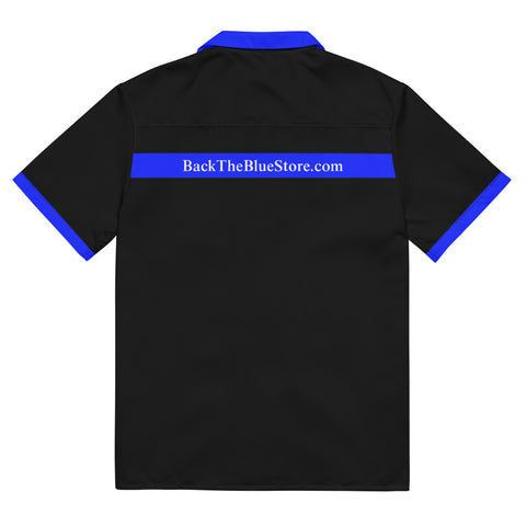 BackTheBlueStore.com Unisex Black Button-Up Shirt with Thin Blue Line Accents