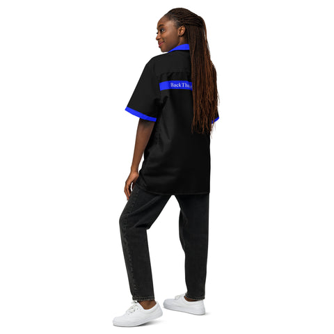 BackTheBlueStore.com Unisex Black Button-Up Shirt with Thin Blue Line Accents